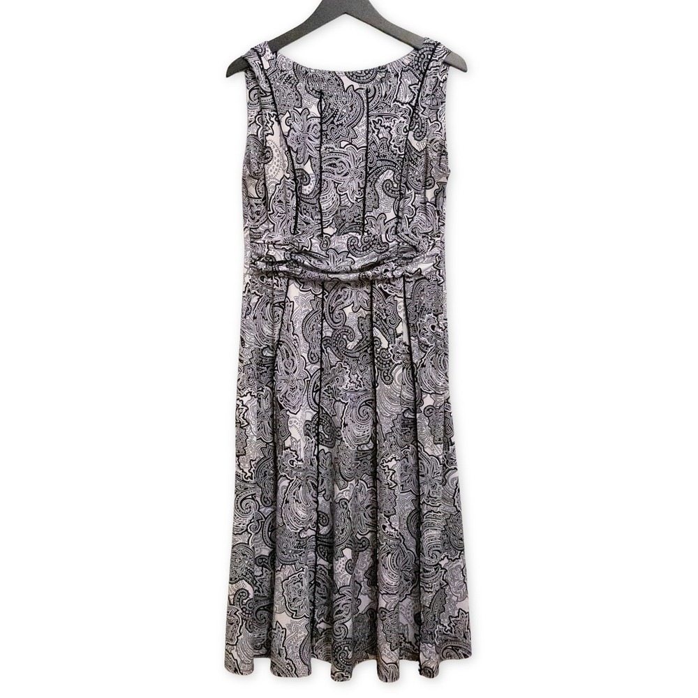 Paisley Dress‎ Sleeveless Midi Womens L Black White Career Casual